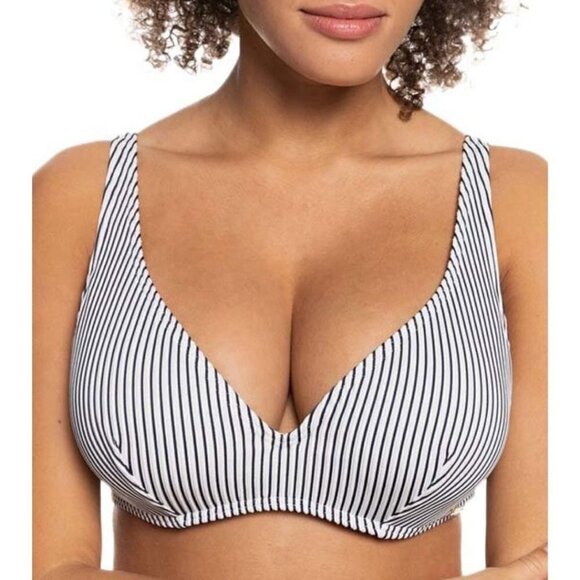 NWT ROXY Dcup Underwire Bikini Top Black White Stripe Small - Picture 1 of 4
